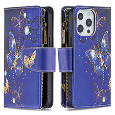 Handytasche Stand Schutzhülle Flip Leder Hülle Schmetterling für Apple iPhone 14 Pro Max Königs Blau
