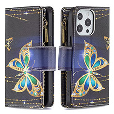 Handytasche Stand Schutzhülle Flip Leder Hülle Schmetterling für Apple iPhone 14 Pro Max Plusfarbig