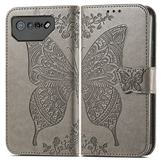 Handytasche Stand Schutzhülle Flip Leder Hülle Schmetterling für Asus ROG Phone 7 Grau