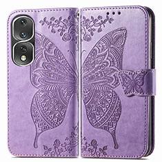 Handytasche Stand Schutzhülle Flip Leder Hülle Schmetterling für Huawei Honor 80 Pro 5G Helles Lila