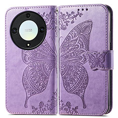 Handytasche Stand Schutzhülle Flip Leder Hülle Schmetterling für Huawei Honor Magic5 Lite 5G Helles Lila