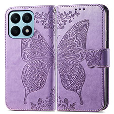 Handytasche Stand Schutzhülle Flip Leder Hülle Schmetterling für Huawei Honor X8a 4G Helles Lila