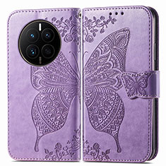 Handytasche Stand Schutzhülle Flip Leder Hülle Schmetterling für Huawei Mate 50 Helles Lila