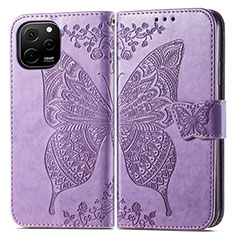 Handytasche Stand Schutzhülle Flip Leder Hülle Schmetterling für Huawei Nova Y61 Helles Lila