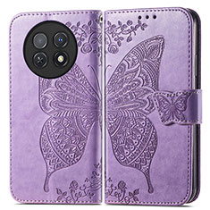Handytasche Stand Schutzhülle Flip Leder Hülle Schmetterling für Huawei Nova Y91 Helles Lila