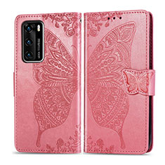 Handytasche Stand Schutzhülle Flip Leder Hülle Schmetterling für Huawei P40 Pink