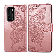 Handytasche Stand Schutzhülle Flip Leder Hülle Schmetterling für Huawei P40 Rosa