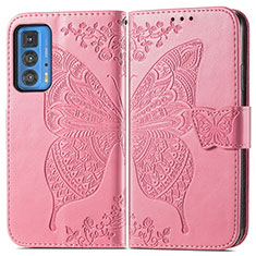 Handytasche Stand Schutzhülle Flip Leder Hülle Schmetterling für Motorola Moto Edge 20 Pro 5G Pink