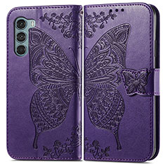 Handytasche Stand Schutzhülle Flip Leder Hülle Schmetterling für Motorola Moto G200 5G Violett