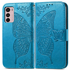 Handytasche Stand Schutzhülle Flip Leder Hülle Schmetterling für Motorola Moto G42 Blau