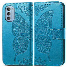 Handytasche Stand Schutzhülle Flip Leder Hülle Schmetterling für Motorola Moto G51 5G Blau