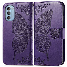 Handytasche Stand Schutzhülle Flip Leder Hülle Schmetterling für Motorola Moto G51 5G Violett