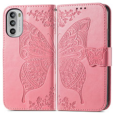Handytasche Stand Schutzhülle Flip Leder Hülle Schmetterling für Motorola Moto G52j 5G Pink