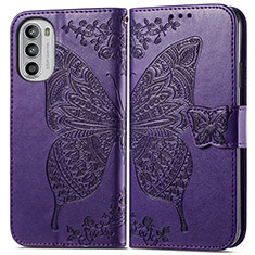 Handytasche Stand Schutzhülle Flip Leder Hülle Schmetterling für Motorola Moto G52j 5G Violett