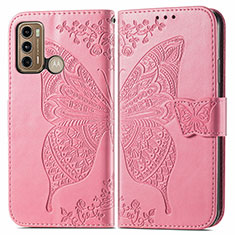 Handytasche Stand Schutzhülle Flip Leder Hülle Schmetterling für Motorola Moto G60 Pink