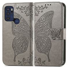 Handytasche Stand Schutzhülle Flip Leder Hülle Schmetterling für Motorola Moto G60s Grau