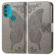 Handytasche Stand Schutzhülle Flip Leder Hülle Schmetterling für Motorola Moto G71 5G Grau