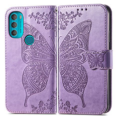 Handytasche Stand Schutzhülle Flip Leder Hülle Schmetterling für Motorola Moto G71 5G Helles Lila