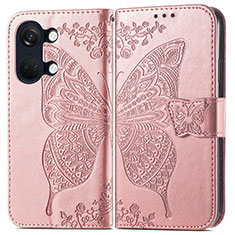 Handytasche Stand Schutzhülle Flip Leder Hülle Schmetterling für OnePlus Ace 2V 5G Rosegold