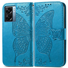 Handytasche Stand Schutzhülle Flip Leder Hülle Schmetterling für Oppo A56S 5G Blau