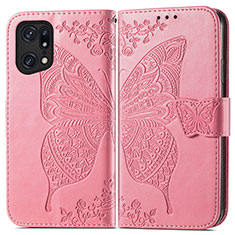 Handytasche Stand Schutzhülle Flip Leder Hülle Schmetterling für Oppo Find X5 Pro 5G Pink