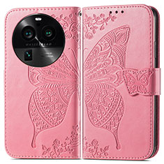 Handytasche Stand Schutzhülle Flip Leder Hülle Schmetterling für Oppo Find X6 Pro 5G Pink