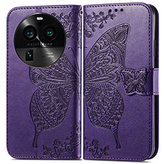 Handytasche Stand Schutzhülle Flip Leder Hülle Schmetterling für Oppo Find X6 Pro 5G Violett