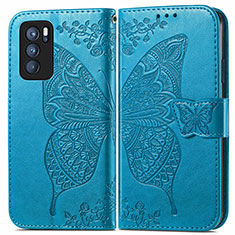 Handytasche Stand Schutzhülle Flip Leder Hülle Schmetterling für Oppo Reno6 Pro 5G India Blau