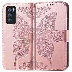 Handytasche Stand Schutzhülle Flip Leder Hülle Schmetterling für Oppo Reno6 Pro 5G India Rosa