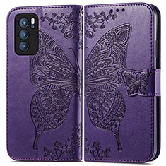 Handytasche Stand Schutzhülle Flip Leder Hülle Schmetterling für Oppo Reno6 Pro 5G India Violett