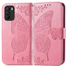 Handytasche Stand Schutzhülle Flip Leder Hülle Schmetterling für Oppo Reno6 Z 5G Pink