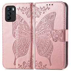 Handytasche Stand Schutzhülle Flip Leder Hülle Schmetterling für Oppo Reno6 Z 5G Rosa