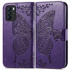 Handytasche Stand Schutzhülle Flip Leder Hülle Schmetterling für Oppo Reno6 Z 5G Violett