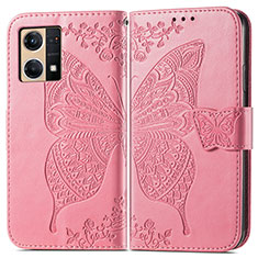 Handytasche Stand Schutzhülle Flip Leder Hülle Schmetterling für Oppo Reno7 4G Pink