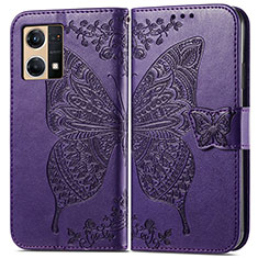 Handytasche Stand Schutzhülle Flip Leder Hülle Schmetterling für Oppo Reno7 4G Violett