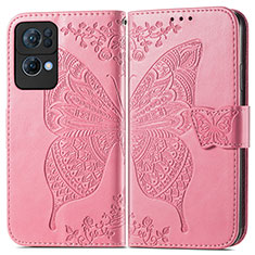 Handytasche Stand Schutzhülle Flip Leder Hülle Schmetterling für Oppo Reno7 Pro 5G Pink
