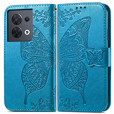 Handytasche Stand Schutzhülle Flip Leder Hülle Schmetterling für Oppo Reno8 5G Blau