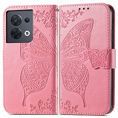 Handytasche Stand Schutzhülle Flip Leder Hülle Schmetterling für Oppo Reno8 5G Pink