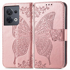 Handytasche Stand Schutzhülle Flip Leder Hülle Schmetterling für Oppo Reno8 5G Rosa