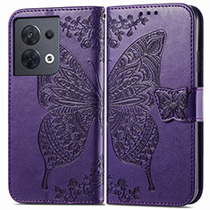 Handytasche Stand Schutzhülle Flip Leder Hülle Schmetterling für Oppo Reno8 5G Violett