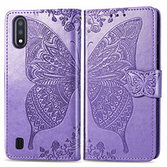 Handytasche Stand Schutzhülle Flip Leder Hülle Schmetterling für Samsung Galaxy A01 SM-A015 Helles Lila