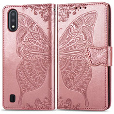 Handytasche Stand Schutzhülle Flip Leder Hülle Schmetterling für Samsung Galaxy A01 SM-A015 Rosa