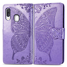 Handytasche Stand Schutzhülle Flip Leder Hülle Schmetterling für Samsung Galaxy A40 Helles Lila