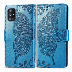 Handytasche Stand Schutzhülle Flip Leder Hülle Schmetterling für Samsung Galaxy A51 4G Blau