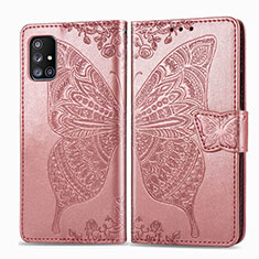 Handytasche Stand Schutzhülle Flip Leder Hülle Schmetterling für Samsung Galaxy A51 4G Rosa