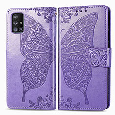 Handytasche Stand Schutzhülle Flip Leder Hülle Schmetterling für Samsung Galaxy A51 5G Helles Lila