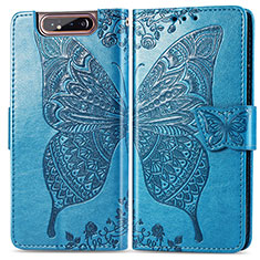 Handytasche Stand Schutzhülle Flip Leder Hülle Schmetterling für Samsung Galaxy A80 Blau