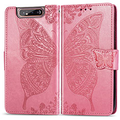 Handytasche Stand Schutzhülle Flip Leder Hülle Schmetterling für Samsung Galaxy A80 Pink