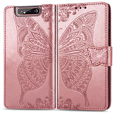 Handytasche Stand Schutzhülle Flip Leder Hülle Schmetterling für Samsung Galaxy A80 Rosa