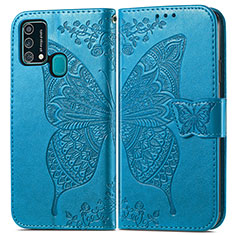 Handytasche Stand Schutzhülle Flip Leder Hülle Schmetterling für Samsung Galaxy F41 Blau